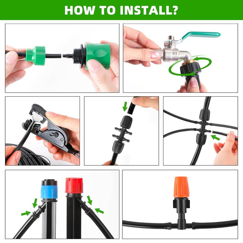 lucdnc 240FT DIY Automatic Drip Irrigation System Kits for Garden Plant Watering Misting System for Greenhouse Patio Lawn with Adjustable Drip Emitters 5/16" and 1/4" Irrigation Tubing Connectors Fittings - Image 5